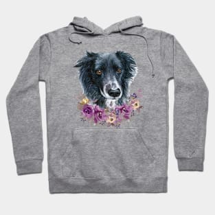 Cute Border Collie Puppy Dog with Flowers Illustration Art Hoodie